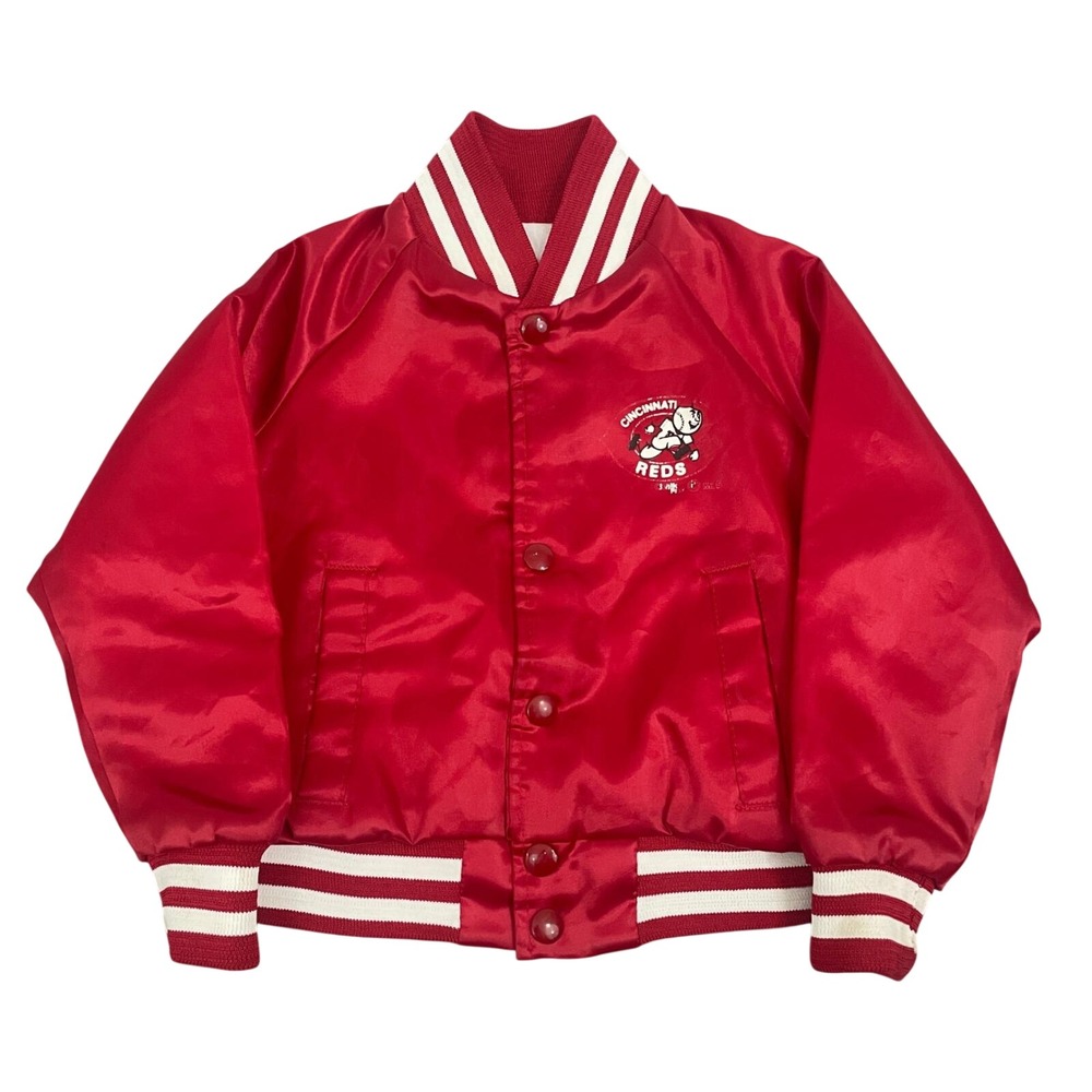 VTG Chalk Line Cincinnati Reds Satin Bomber Varsity Jacket Red Youth Size 5
